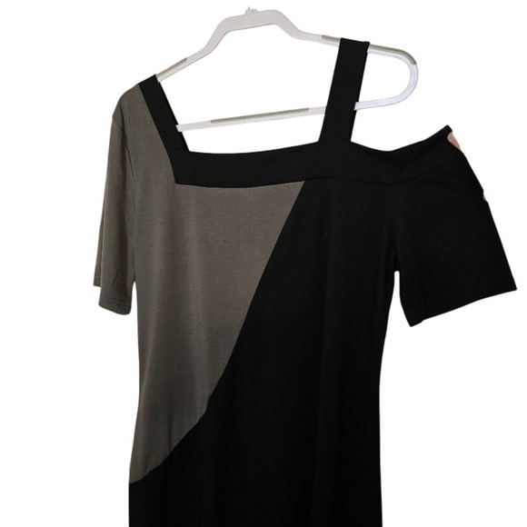 Unbranded Cold Shoulder Asymmetrical Block Color Midi Dress Sz XL - Picture 3 of 10